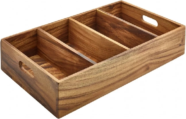 Genware Acacia Wood 4 Bestikindsats Med Rum Bestikskuffe