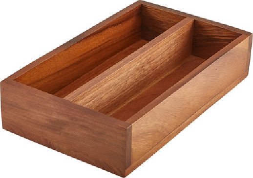 Genware Acacia Wood Bestikbakke Med 2 Rum Bestikskuffe