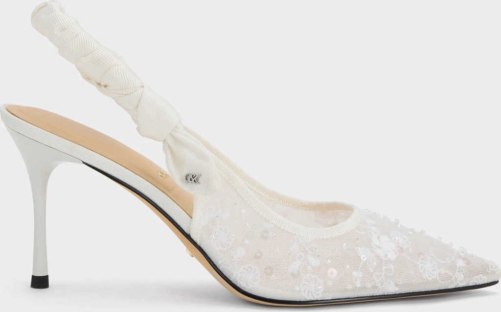 Charles & Keith Tayari Embroidered-Mesh Slingback Pumps