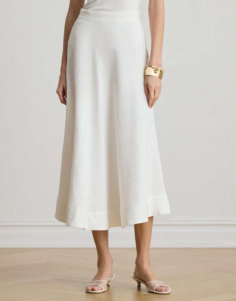 Lauren Ralph Lauren Linen Aline Midi Skirt Kvinde Hvid Midi Nederdele Str 42 - hos Magasin