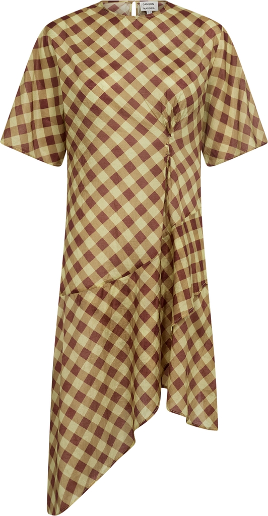 Damson Madder Harmony Midi Dress Choc AVO Gingham Kvinde Multi Midi Kjoler Str 36 - hos Magasin