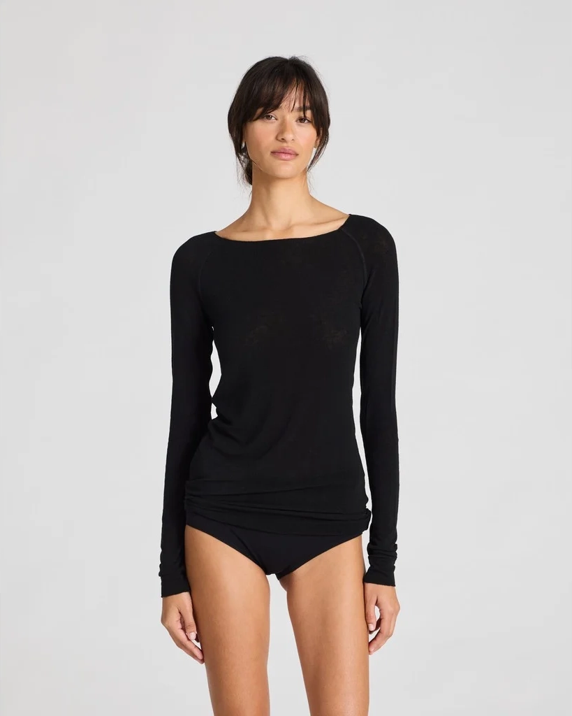 GAI+LISVA Amalie Solid Kvinde Black Langærmede T-shirts Str XS - Uld hos Magasin
