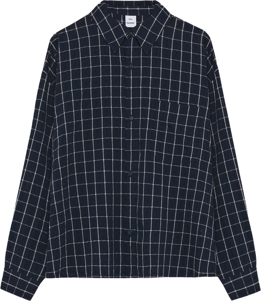 Won Hundred Maza Check Shirt Mand Navy Blue Comb. Langærmede Skjorter Str M - hos Magasin