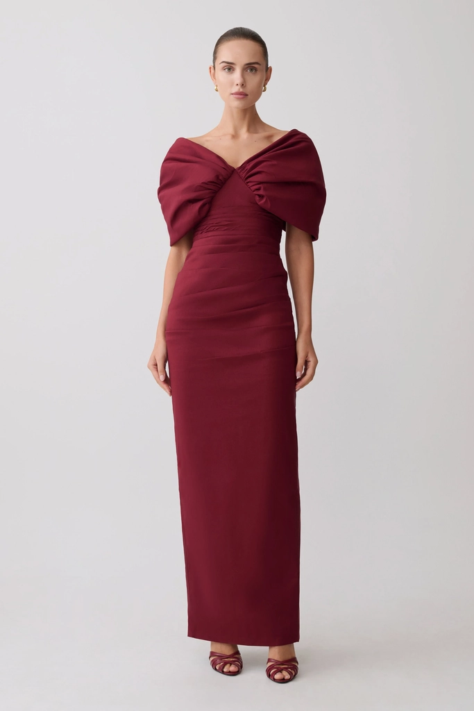 thelma bardot maxi dress - wine