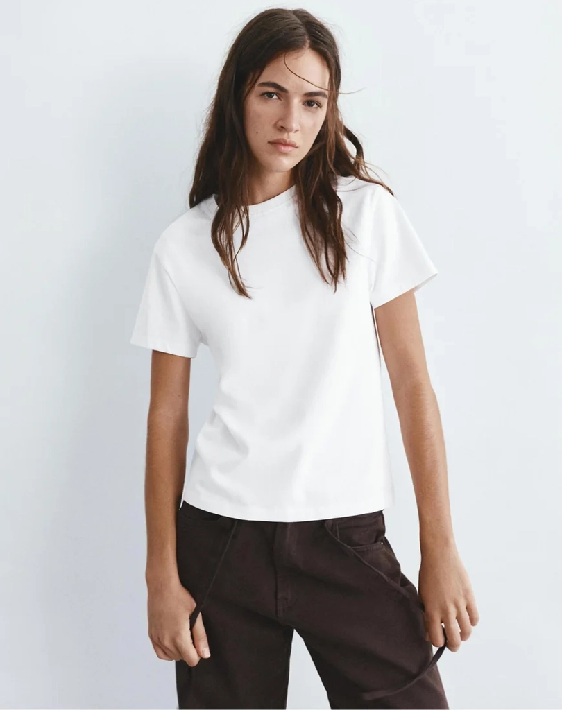 Pull&Bear Basis T-Shirt Med Korte Ærmer - Hvid