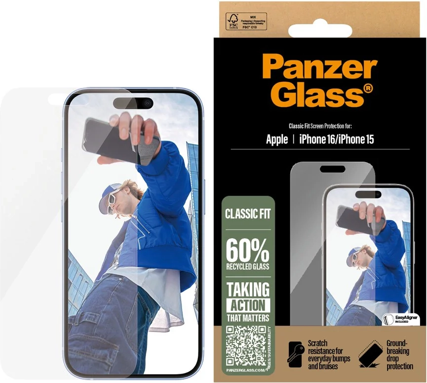 panzerglass classic fit skærmbeskyttelse til iphone 16