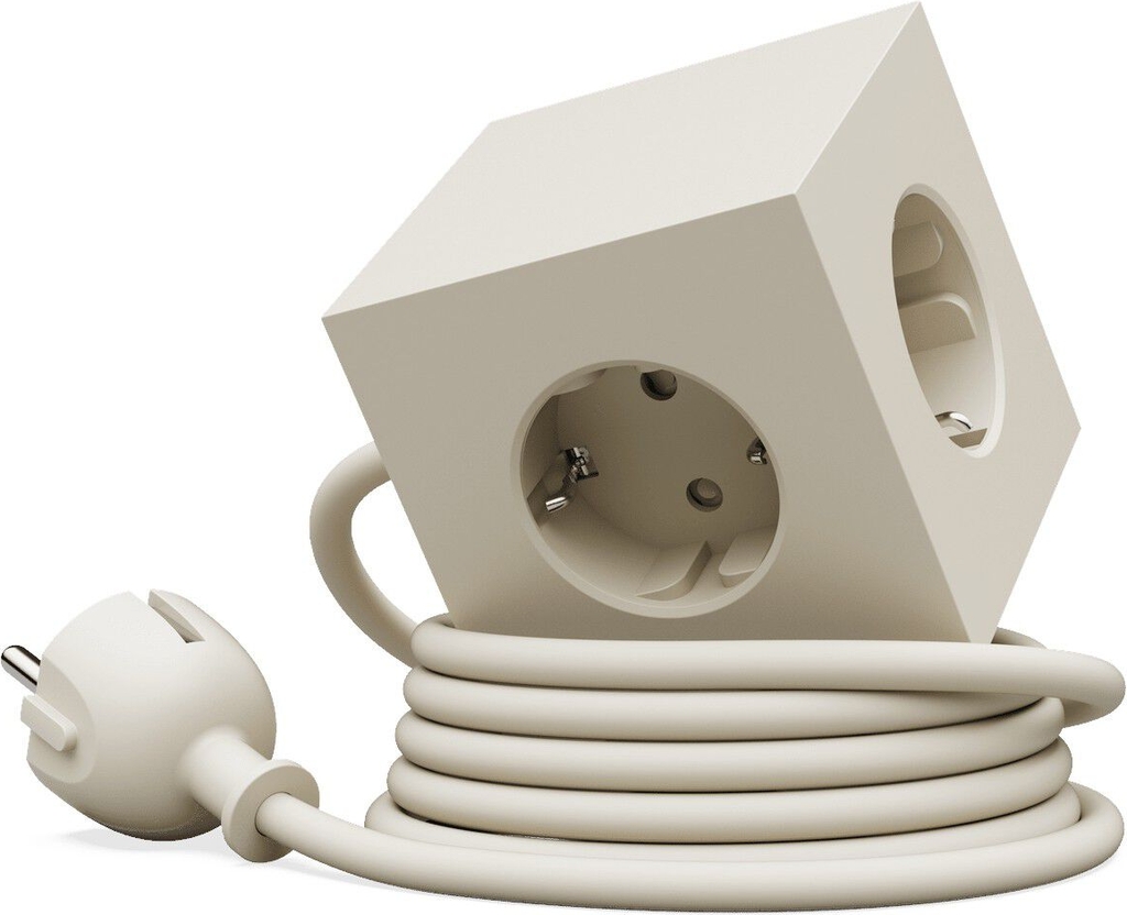 square 1 stikkontakt, beige, 3x schuko, 2x usb, 1,8 m kabel – avolt