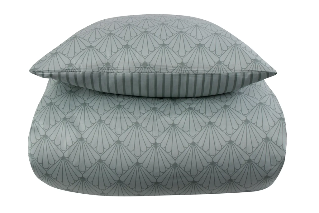 Bedding 140x220 cm - Cotton satin - Fan green - Reversible graphic pattern