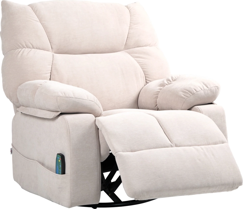 Massagestol med varme- og lænefunktion, drejelig, op til 150 kg, metalstel, 98 x 90 x 98 cm, beige