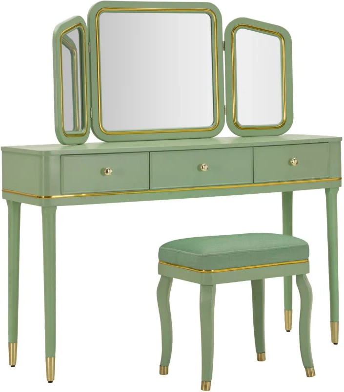 CAMILLE SMINKEBORD MED SPEJL OG SKAMMEL GRØN CM 120X37X79-104X2,5X56-44X34X48
