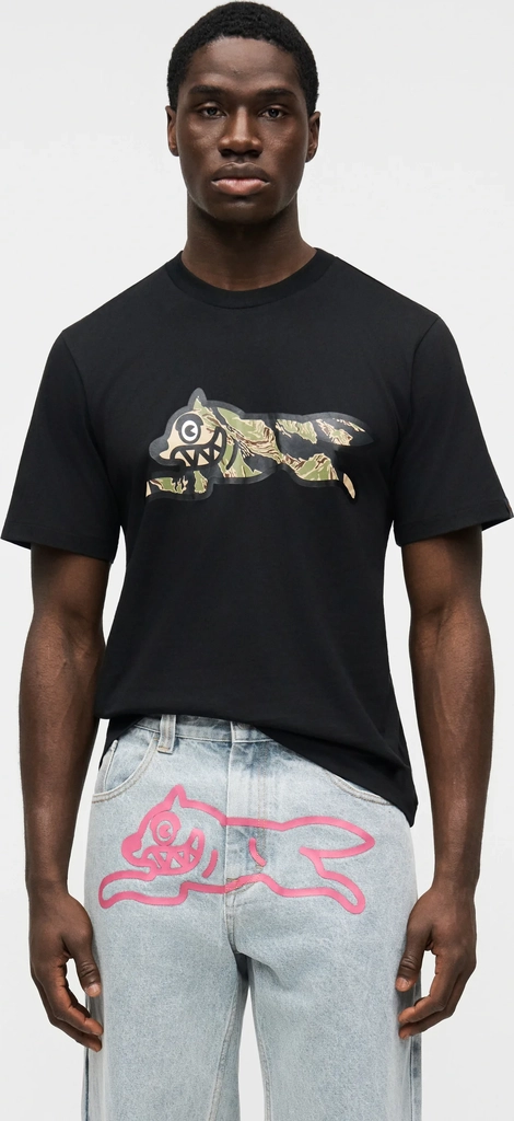tiger stripe running dog - print t-shirt - black