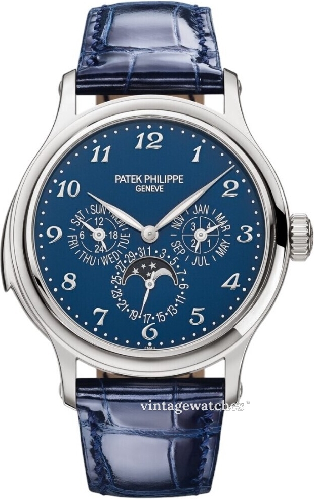 patek philippe grand complications 42 mm blue dial 18k white gold  leather strap 5374g-001