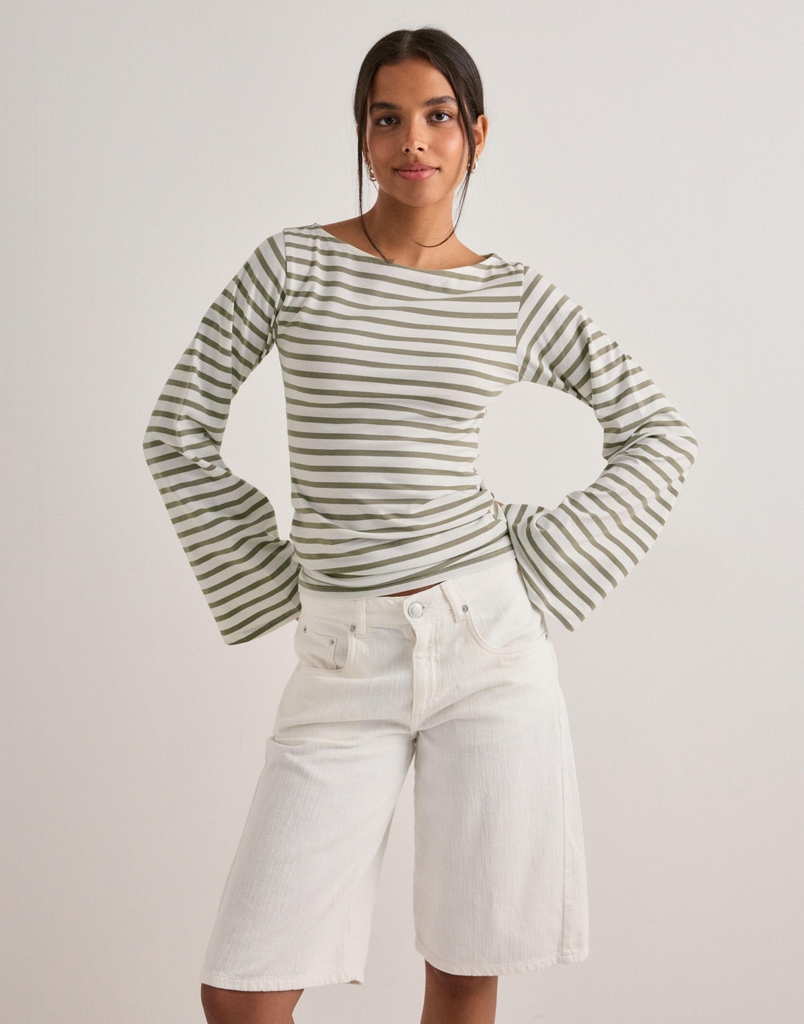 Nelly Stripe Wide Sleeve Top - Grøn