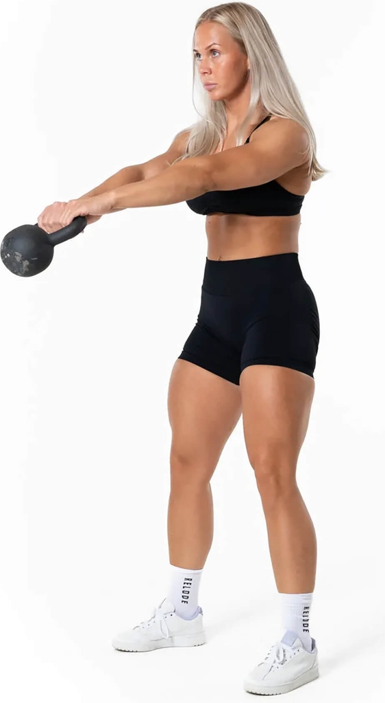 relode aura seamless scrunch shorts, black, m