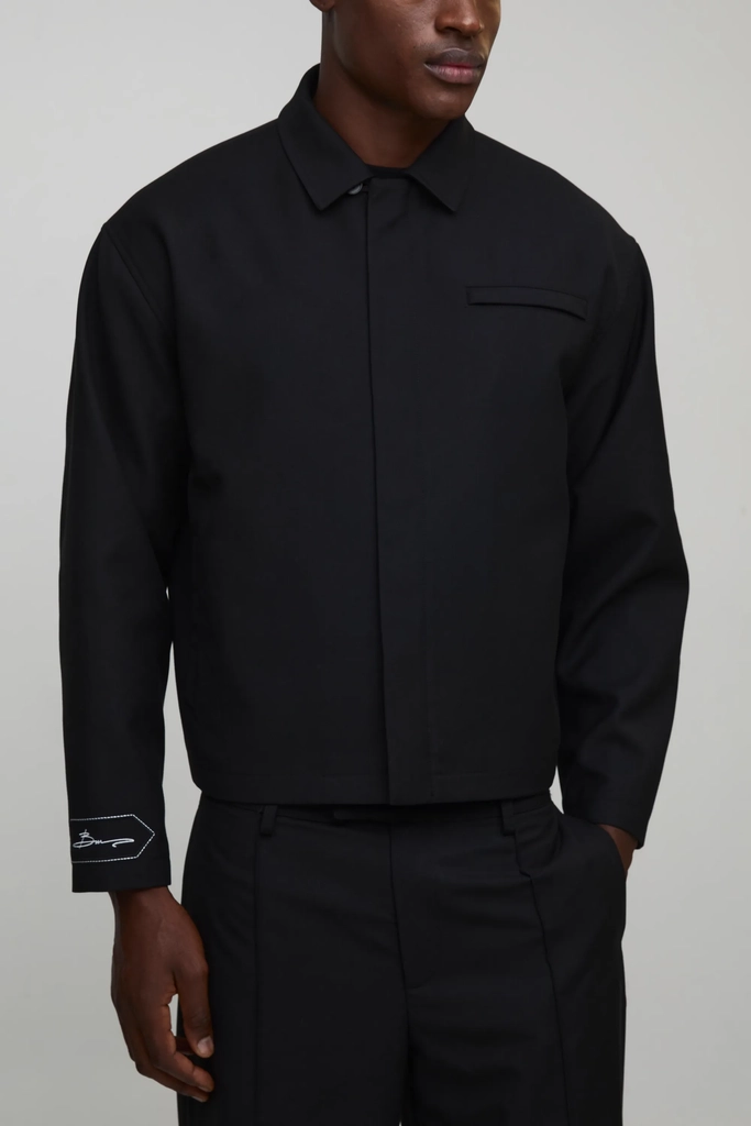 boohooMAN Smart Tailored Harrington Jacket - Black