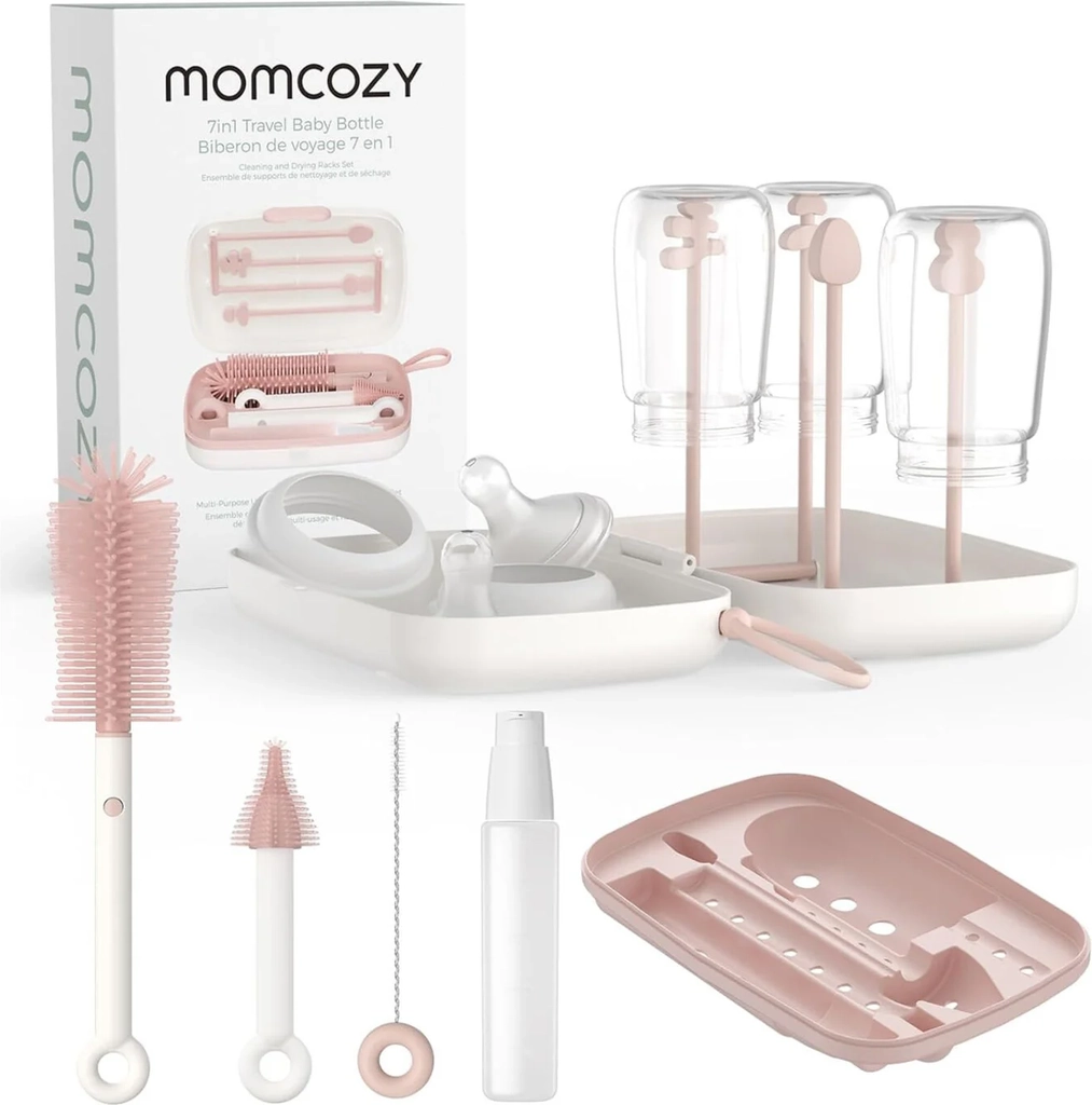 Momcozy 7 in 1 Baby Bottle Brush Set Pink
