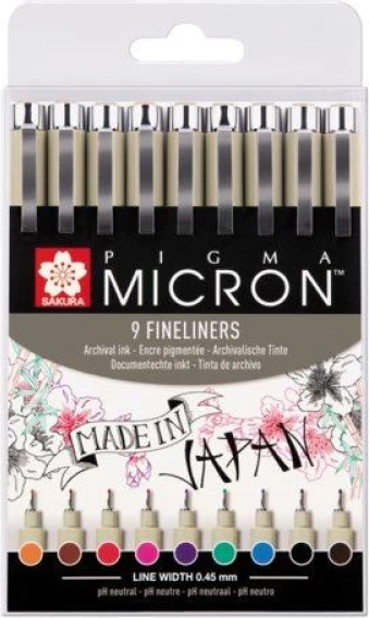 Sakura Pigma Micron 05 Fineliner Sæt - 9 Farver