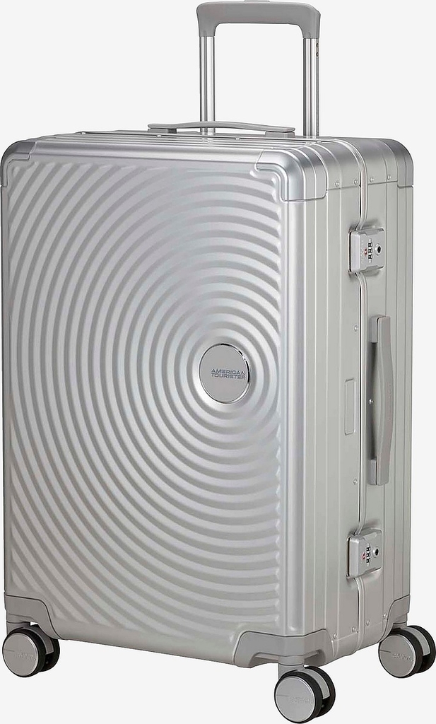 Mellem sølvfarvet aluminiumskuffert, 68 cm, 4 hjul, TSA-lås