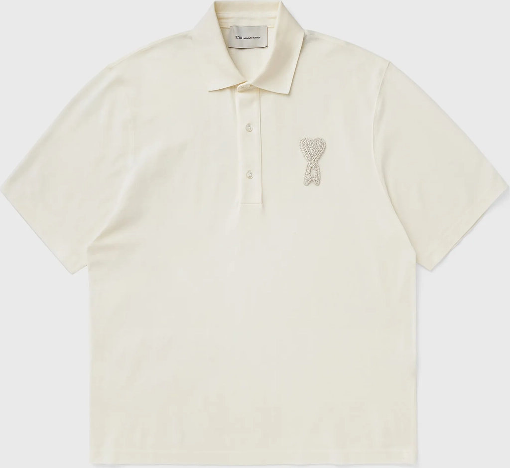 boxy fit polo with ami de coeur knitted patch