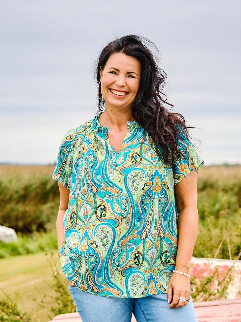 veda blouse - peppermint green mix