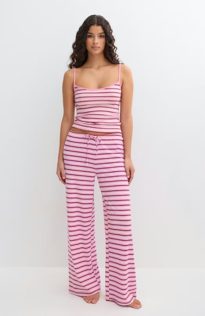 Gina Tricot Striped Soft Trousers Stripete Bukser - Rosa