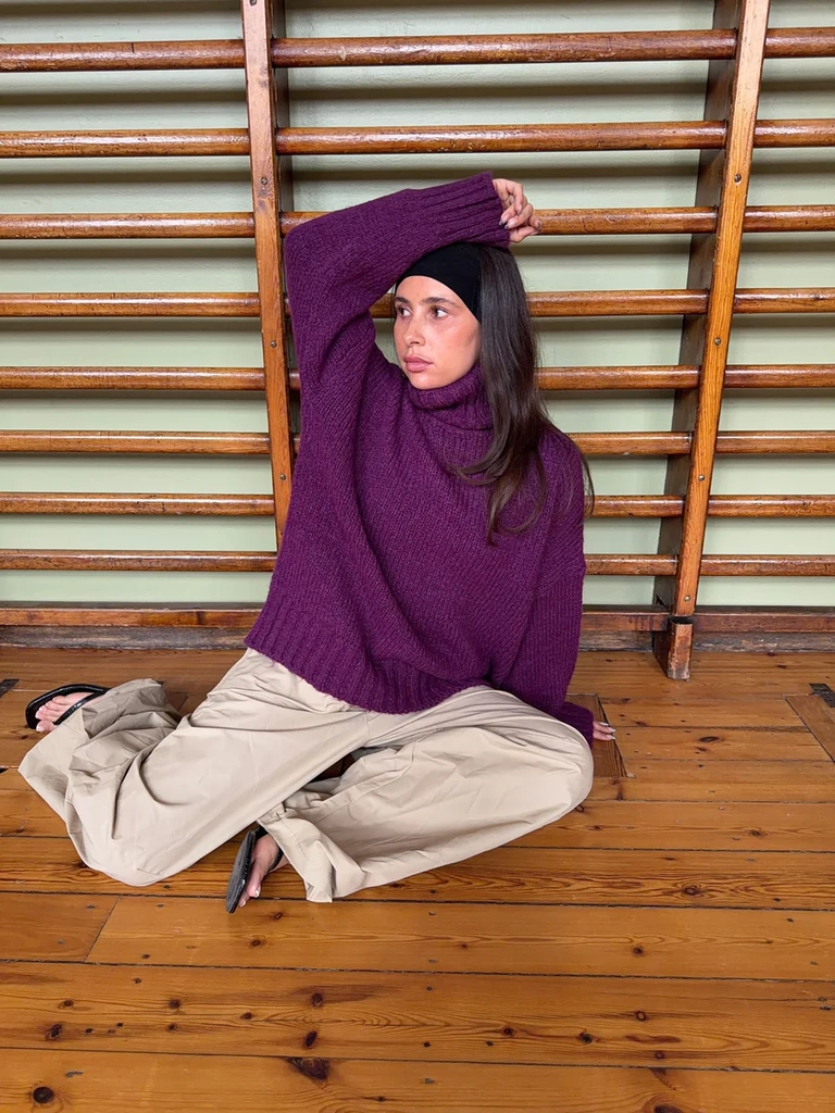 valdamara oversized striktrøje med turtleneck - lilla
