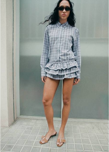 Mango Check Cotton Shirt - Blue