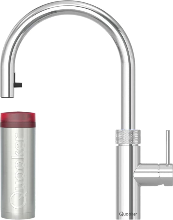 quooker flex round pro3 køkkenarmatur, kogende vand, udtrækstud, stål