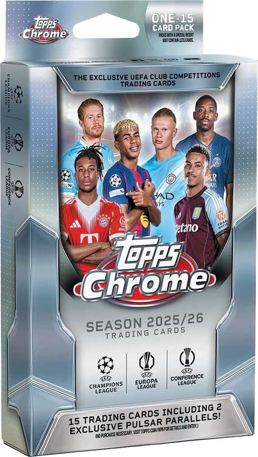 topps chrome uefa club competitions 2025/26 - hanger pack