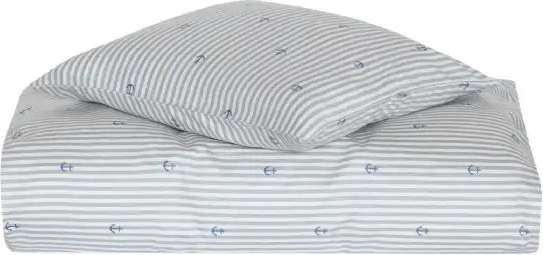 Junior sengetøj 100x140 cm - 100% økologisk bomuldssatin - Stribet med anker