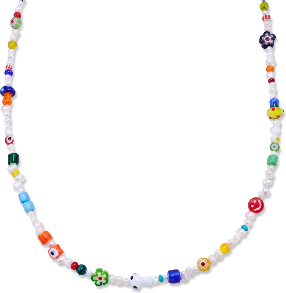 Otsu Crystal Bloom Multicolour Ferskvandsperle Glas Halskæde