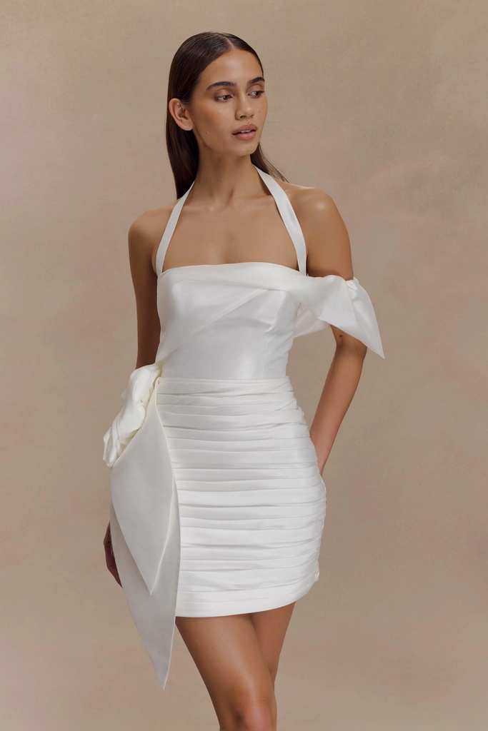 claudine taffeta floral mini dress - white