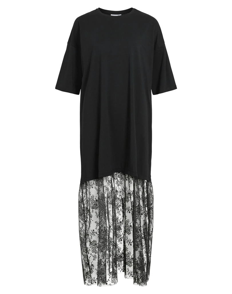 vila - vikata oversize lace kjole - black