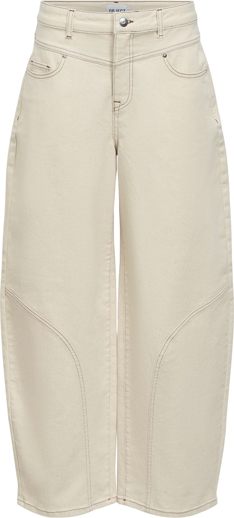 Object Objemmia MW Barrel Jeans E DIV Kvinde Beige Denim Bronze Contrast Stitch Bukser - Beige