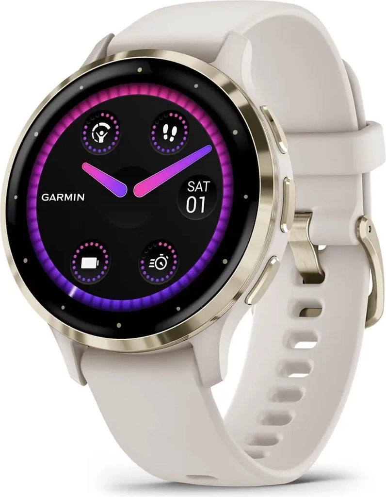 Garmin Venu 3S 41 mm sportsur med 1,2" AMOLED-touchskærm, GPS og Wi-Fi - Gold/Ivory