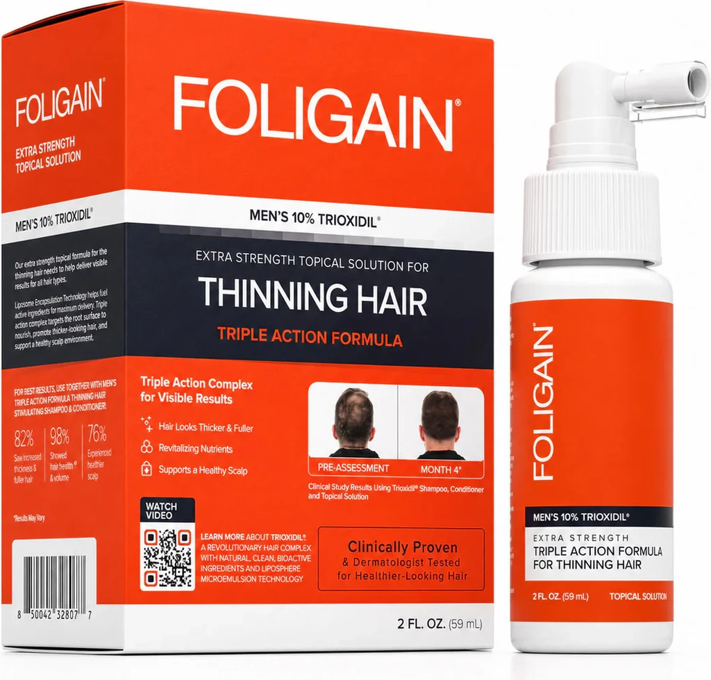 foligain triple action complete formel til tyndere hår til mænd 10% trioxidil