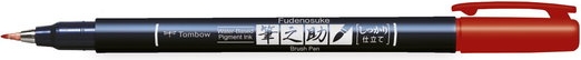 tombow brush fudenosuke hard tip, pen med hård penselspids og rød tusch