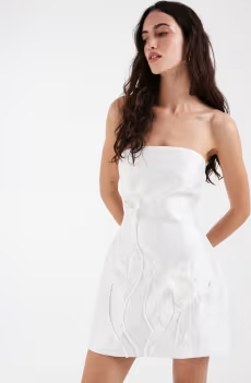 JW Pei Bandeau Minikjole 3D Blomsterapplikationer - Hvid