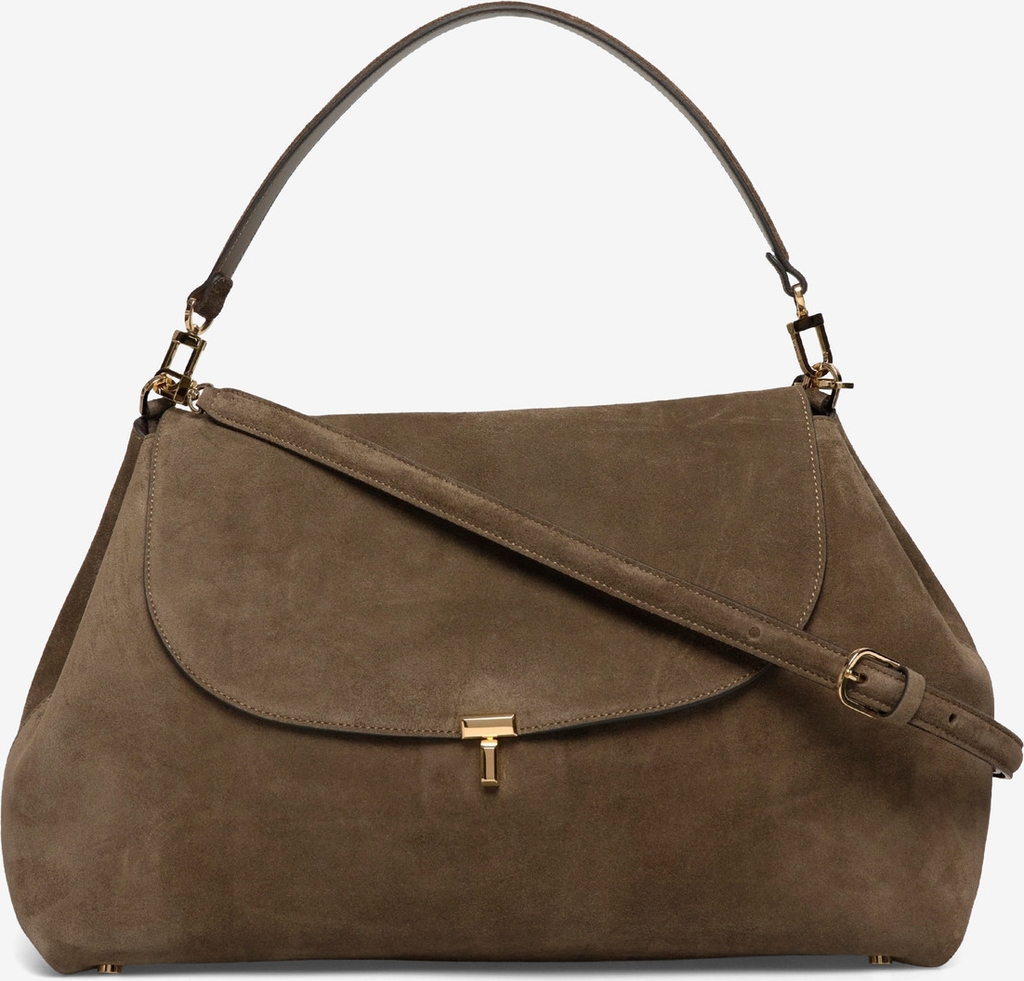 TOTEME T-Lock Suede Shoulder Bag - Brown - ONE SIZE