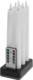 6-pak hvide led stearinlys inkl. ladebase - ø2cm, højde: 25cm, kronelys, inkl. fjernb., timer