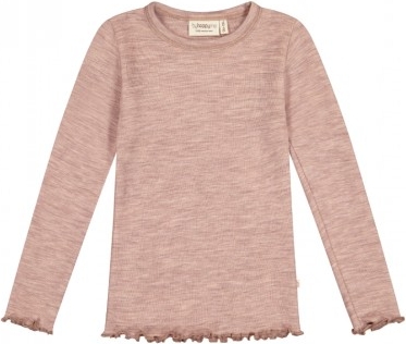 T-shirt I 1x1 Rib Med Lange Ærmer I 100% Merino Uld, Oeko-texÂ® Soft Rose 110/116