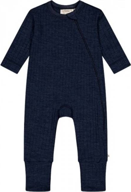 Byhappyme Heldragt I 100% Merino Uld Med Lynlås Og Dropneedle-struktur - Navy Melange