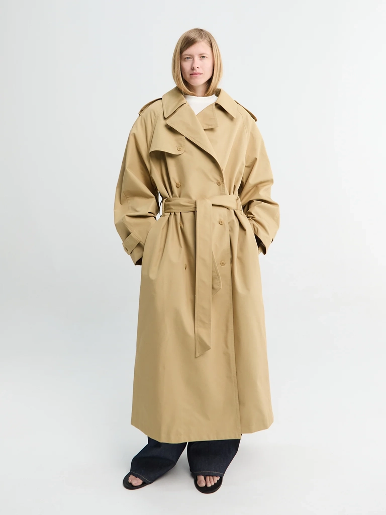 riva cotton trench coat in camel