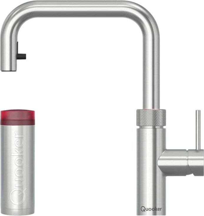 quooker flex square pro3 køkkenarmatur, kogende vand, udtrækstud, stål