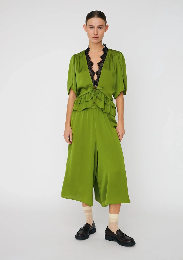 delikat bluse med bindebånd - green flash
