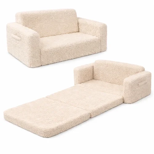 foldesofa til børn - beige plys - børnemøbel