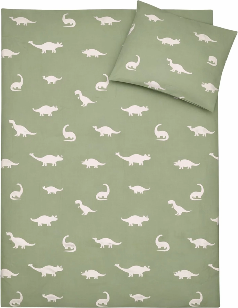 Dinosaurer sengetøj - 100% bomuld - Babysengetøj 70x100 cm - Grønt med dinosaurer