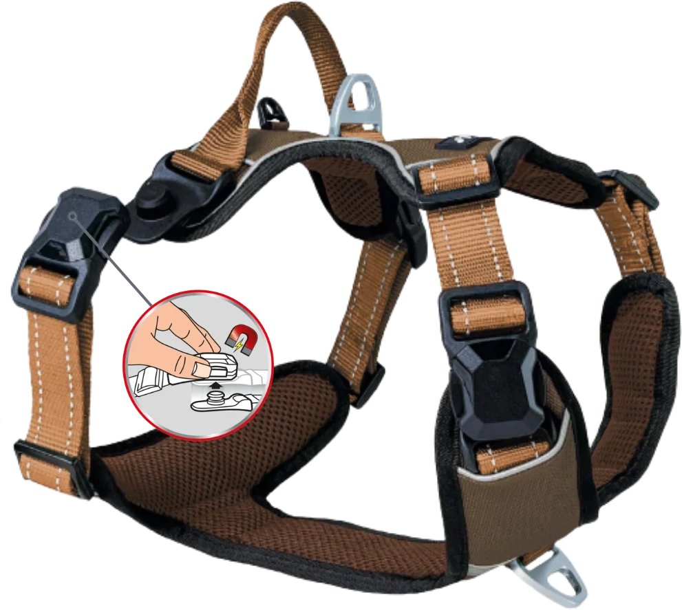 petlando - outdoor magnetech hundesele, mocha/ cognac