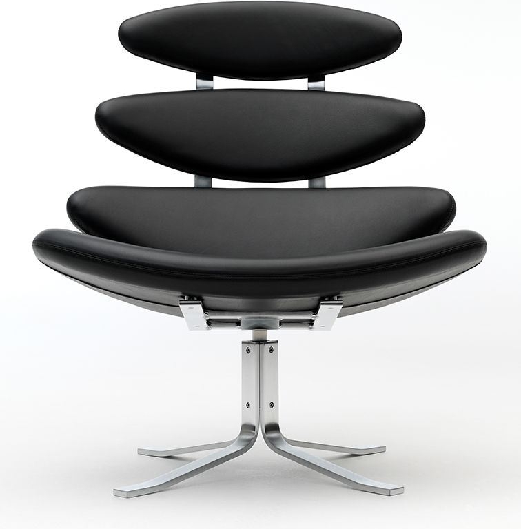 fredericia furniture 5000 corona lænestol m. drejestel sh: 42 cm - omni 301 black læder/børstet krom