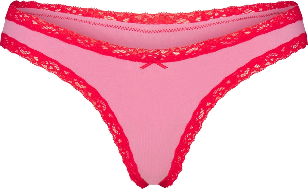 lightweight cotton lace thong | carnation contrast